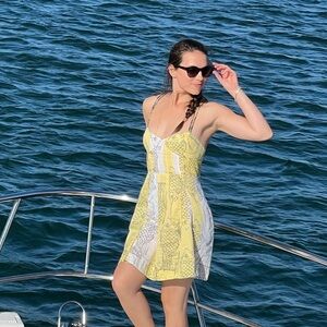 Free People Yellow and White Fish Print Maxi Dress